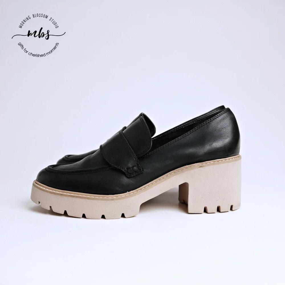 Dolce Vita Halona Leather Chunky Lug Sole Penny Platform Loafers Black Women 9.5
